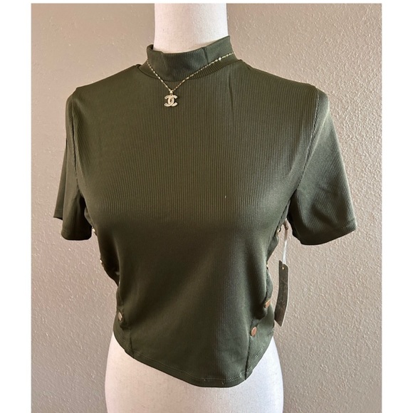 Olive ribbed crop top - Picture 4 of 4